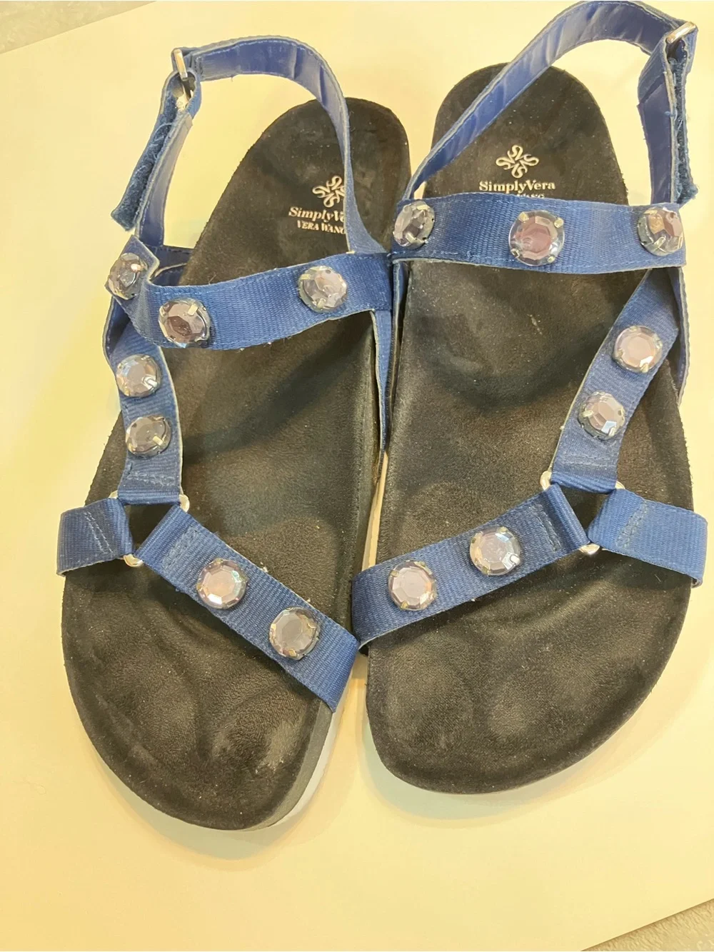 Simply Vera Vera Wang Blue Jeweled T-Strap Flat Sandals